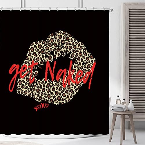 Земете голи туш завеса леопард печати смешни гепарди секси усни смешен бакнеж шармантна модна девојка дами декор за бања сет со куки, црвено