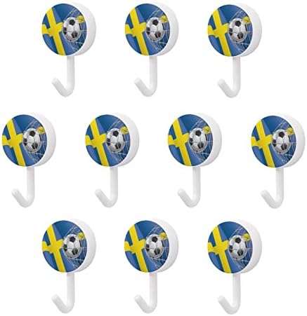 Фудбалска цел и Шведска знаме околу пластични куки за еднократно лепило за лепило виси wallидни куки за кујна бања 10 пакувања