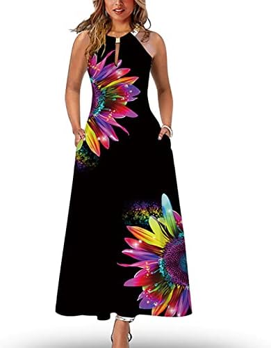Womenените летна мода 2023 година, женски секси секси долги фустани со долги фустани за печатење на вратот