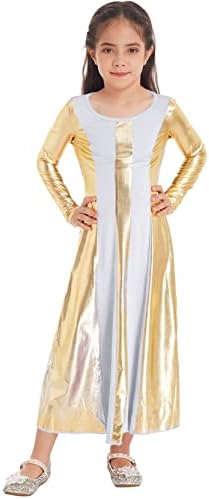 Девојки девојки од izизио металик злато пофалби танцувачки фустан Литургиски лабав вклопена целосна должина Туника танцувачка облека