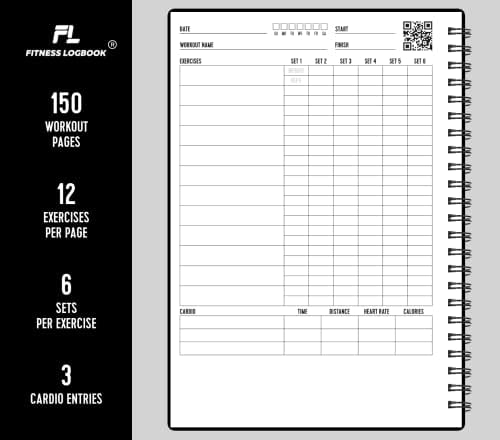 Фитнес -дневник - густа хартија, издржлива покривка - A5-6 x 8 инчи - Непосредно весник за вежбање, книга за дневник на планер за следење на