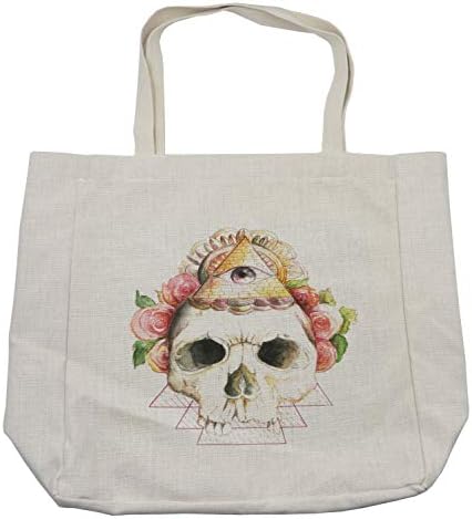 Торба за купување череп Амбесон, традиционален мексикански череп со шеќер со знак за очи и геометриски триаголник, еко-пријателска торба