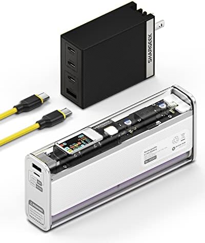 Shargeek Storm2 Slim 130W Power Bank 20000mah со транспарентен случај и IPS екран и Shargeek 100W USB C полнач со USB C*3 и