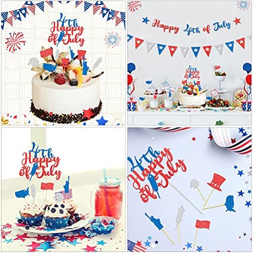 Абаодам 37 парчиња Торта Од Хартија За Денот На Независноста Топер Креативни Топери За Вметнување