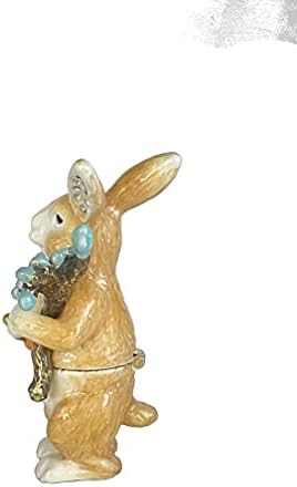 Зајак со кутија за ситници од морков, украсена со кристали за складирање накит, рачно обоена идеја за подароци за животни, за украс за домови