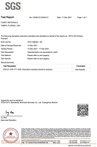 Сертифициран филамент за печатач на печатач од одделение за храна PETG - Бренд на јаглерод - Тестирана лабораторија, 1,75мм, 1 кг, температура
