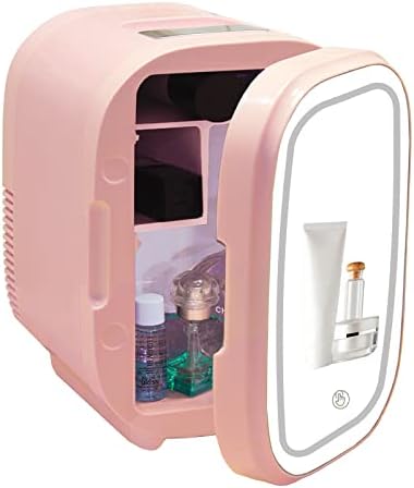 Внимти мини фрижидер 8 литар, преносен фрижидер за убавина со огледало за шминка, кул и топла, AC 110V/ DC 12V, мал фрижидер за козметика,