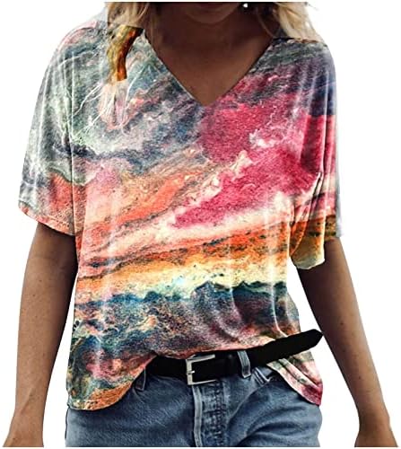 Летна есенска маица жени кратки ракави 2023 облека редовно вклопуваат памук против вратот графички врвен маица за девојки 9U 9u