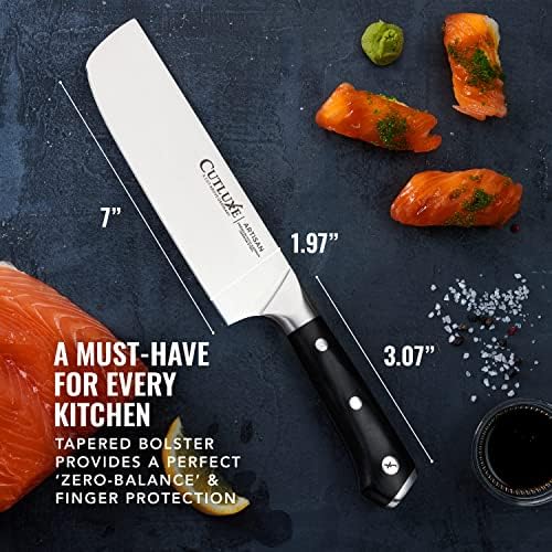 Нож за нож на Cutluxe Nakiri - 7 зеленчук нож, јапонски азиски плоштад нож за сечење, дикинг и исечување - брич на остар и целосен танга