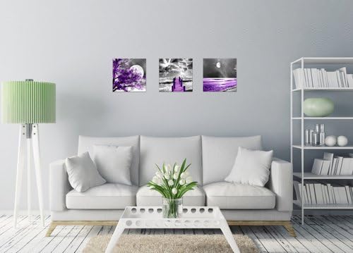 Хуадарт пејзаж Месечината платно отпечатоци Виолетова пејзаж платно печатење wallидна уметност за домашни декор совршени 3 панели wallидни