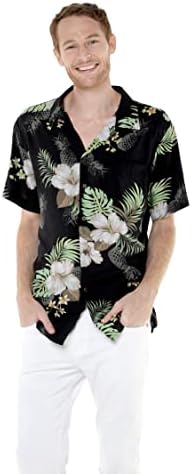 Соодветна двојка Хавајска Луау кошула или Кимоно во градина од ананас црно