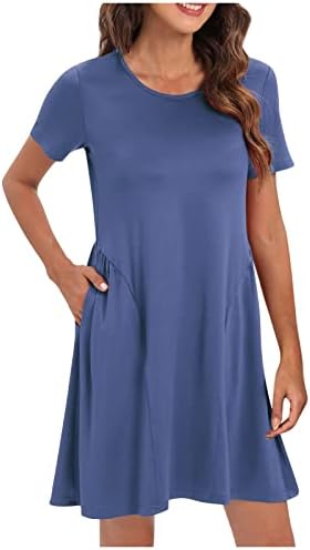 Fragarn летни ромери за жени 2023 година, женски моден случај со цврста боја на џеб со кратки ракави со кратки ракави на вратот
