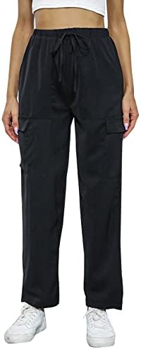 Панталони со алатки долги цврсти бои случајни еластични хеланки за жени дами есен и зимски стил чипка на џеб црни панталони
