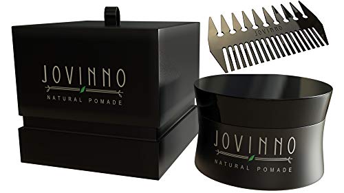 Сет за подароци за фризури на Јовино, Јовино Премиум Природна Помада 5oz + Луксузна метална коса и брада чешел во кутија за подароци