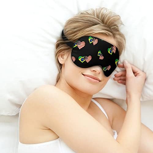 Бразилско знаме и американско знаме Спиење за слепи маска за очила за очила за очи со прилагодлива лента за жени мажи ноќ