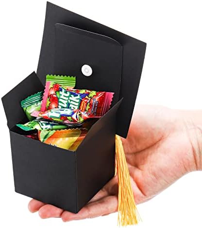Lawei 50 Пакет Дипломирање Бонбони Кутии, Дипломирањето Капа Подарок Шеќер Чоколадо Кутии Со Жолта Реследник, DIY Град Третираат Слатка