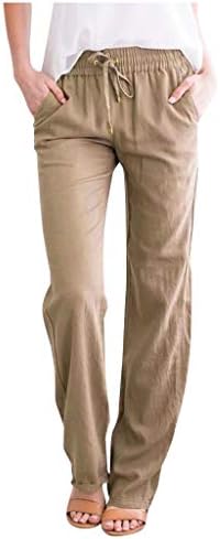 Mackneog летни лесни жени Каприс Капри панталони цврсти постелнини обични цврсти бои влечење лабаво вклопување со џебови памук