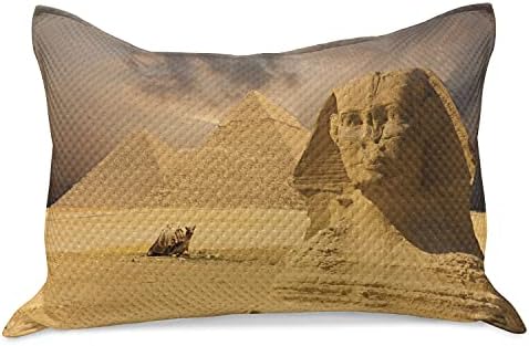 Египетска египетска печатена плетена ватенка перница, сфинкс лице други пирамиди во стариот историски споменик во Египет, стандардна покривка
