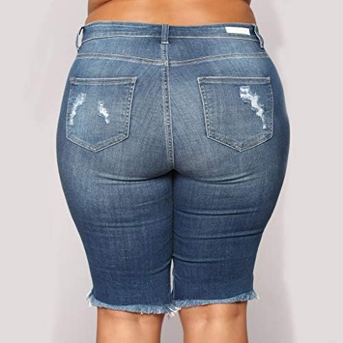 MGBD женски летни искинати тексас дизајнер на дизајнерот на фрејтирана Бермуда со џебови Обични топли панталони отсечени од потресени