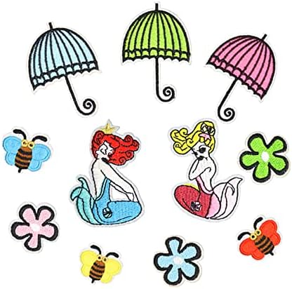 11 парчиња разнобојно чадор пчела цвет сирена железо на шиење на лепенка, извезена лепенка амблем значка за ранци за девојчиња, фармерки