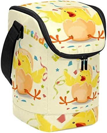 Торби за ручек За Жени Мажи, Изолирани Среќен Роденден Симпатична Жолта Пиле И Конфети Кутија За Ручек Торба Со Прилагодлив Ремен За