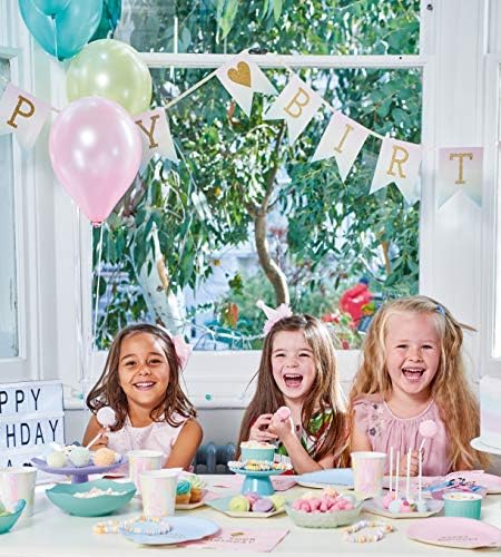 Табели за зборување табели со хартија пастелни среќни роденденски балон во форма | Пинк, 12 пакувања