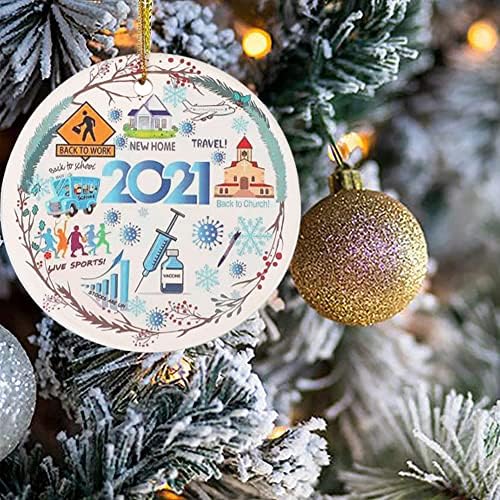 ZLP Божиќен Божиќ украс за карант карант приврзок Две страни печатено керамичко дрво виси 2021 година за да се сетите на подарокот за украси