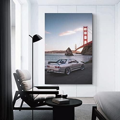 Kannore Skyline JDM Car R32 Canvas Art Poster HD Canvas отпечатоци од wallидна уметност естетика декор 12x18inch