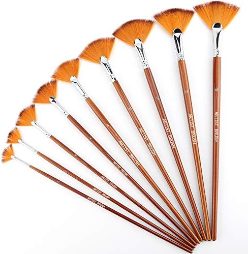 Aiex 9 парчиња четки за боја на вентилатор, анти-пролеана најлонска коса дрвена рачка уметничка четка за бои поставени за акварел, акрилици,