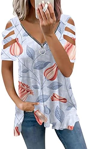 Врвовите на Hokcus за жени секси обични, женски модни модели печатење летни блузи продадени рамо ракав лабави маици