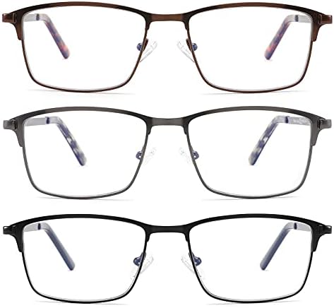 CRGATV очила за читање со 3 пакувања за мажи сина светлина блокирање на метал целосна широка рамка Компјутерски читатели АНТИ УВ/ОЧЕЕ
