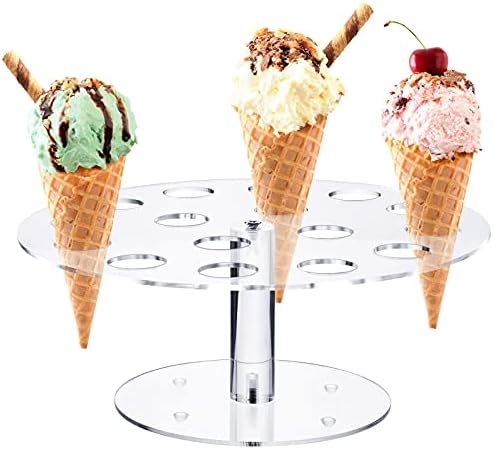 Држач за сладолед за сладолед, 16 дупка чист акрилен штанд за сладолед, држач за ролна со суши, екранот за храна се залага за деца, транспарентен