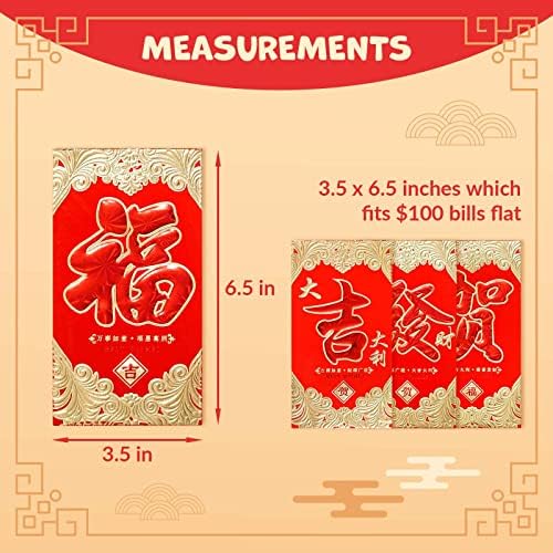 Кинески Нова Година Црвени коверти - 24 кинески црвени пакувања, Хонг Бао со дизајн на злато и црвена фолија, коверти за пари за подароци,