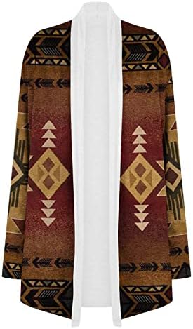 Womenените со средна должина палта западни етнички печати врвен кардиган случајно горниот капут ретро случајни кошули со долг ракав за печатење