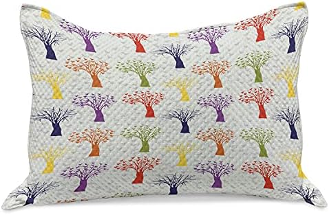 Амбесон Природна плетена ватенка перница, повторено печатење на врапчиња, поставени разнобојни цртани дрвја, обрасци на птици, стандардна обвивка