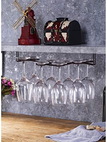 Хемотон облека закачалка вино стаклена решетка под кабинет, држач за железо од метални вина стакло Организатор чаша за складирање