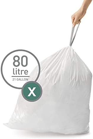 SimpleHuman Code l Прилагодено вклопување торбички за ѓубре во пакувања за диспензери, 20 брои, 18 литри / 4,7 галон, бело
