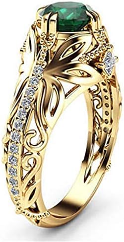 Златен Моден Накит 14к Смарагд Дијамантски Прстен Исполнет Со Злато Женска Годишнина Ангажман Свадба Скапоцен Камен Прстен