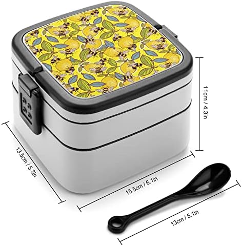 Жолта Лимонска Пчела Бенто Кутија Двослоен Се-Во-Едно Редење Контејнер За Ручек Со Лажица За Пикник Работа Патување