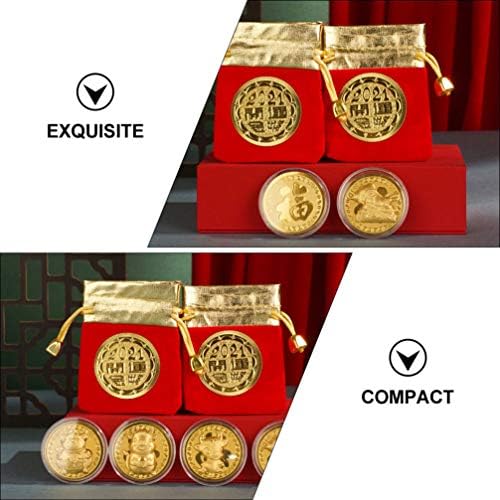 Кесјоо 1 Комплет Кинески Монети За Богатство Монети 2021 Вол Година Комеморативна Торба За Монети Црвен Пакет За Среќа И Здраво