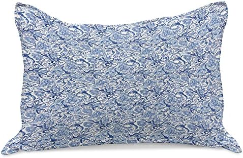 Амбесон Пајсли плетена ватенка перница, природна шема во сини тонови Природна тематска печатење, стандарден капак за перница со големина