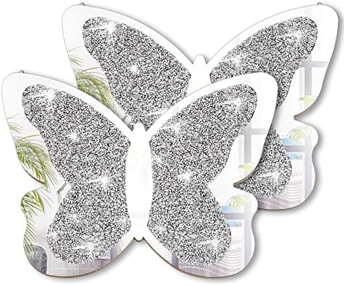 Весичи 2 Парчиња Огледало Во Форма На Пеперутка Кристално Мелено Дијамантско Сребрено Огледало Сребрен Ѕиден Декор За Дневна Соба