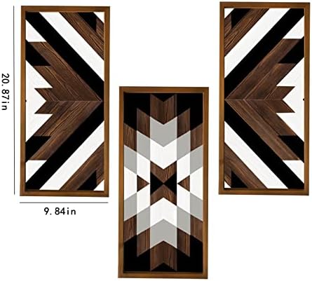 3 парчиња ацтеки дрвени wallидови украси фарма куќа кујна бохо цијан правоаголник врамени знаци за висечки знаци спална соба рамка