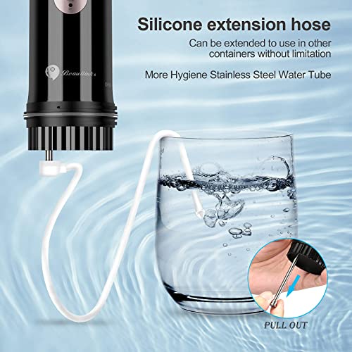 Безжична вода Flosser за полнење орален наводнувач преносен за заби заби за заби со режим DIY, IPX7 водоотпорна, 1 силиконска цевка за продолжување, 5 совети за млаз за пату?