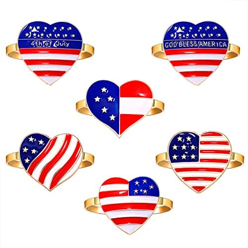 4 -ти јули Патриотски прстени за салфетка сет од 12, Ден на независност на емајл Денот на независноста Америка, знаме на знамето на