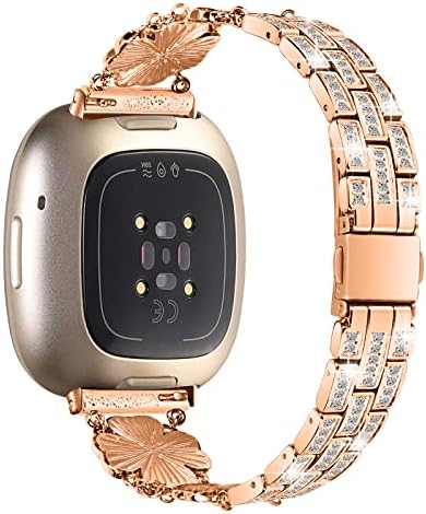 Компатибилен со Fitbit Versa 4/Versa 3 Watch Bands за Men & Women, Bling Diamond Metal Blandband Bland Band Niessiance Steel Raide Замена