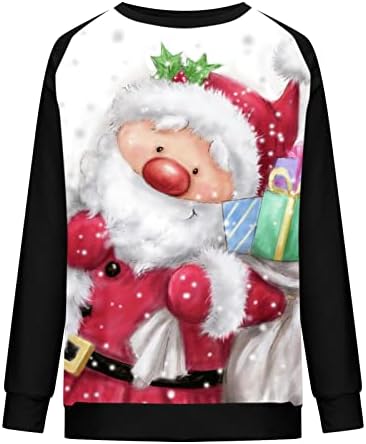 Женски Божиќни туники врвови мода 2023 година Нова Година со долги ракави џемпери за екипаж смешни симпатични падови за џемпери