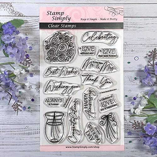 Печат Едноставно чиста марки за свадбени и годишнини желби - лист со цветна вазна 4x6 инчи - 15 парчиња