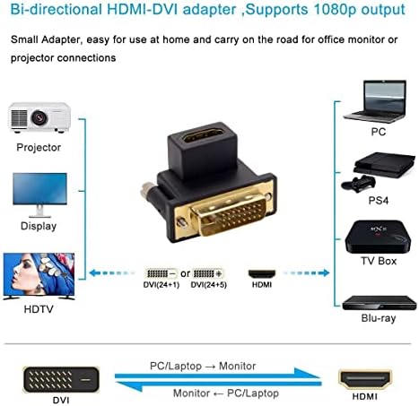 CY DVI MALE до HDMI Femaleенски адаптер 90 степени нагоре Агли 4K 1080p за компјутерска графичка картичка HDTV