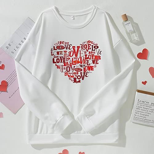 CM C&M Wodro Sweetshirt за жени со долг ракав смешна loveубов со срцев графички пуловер симпатична обична екипаж кошули врвот